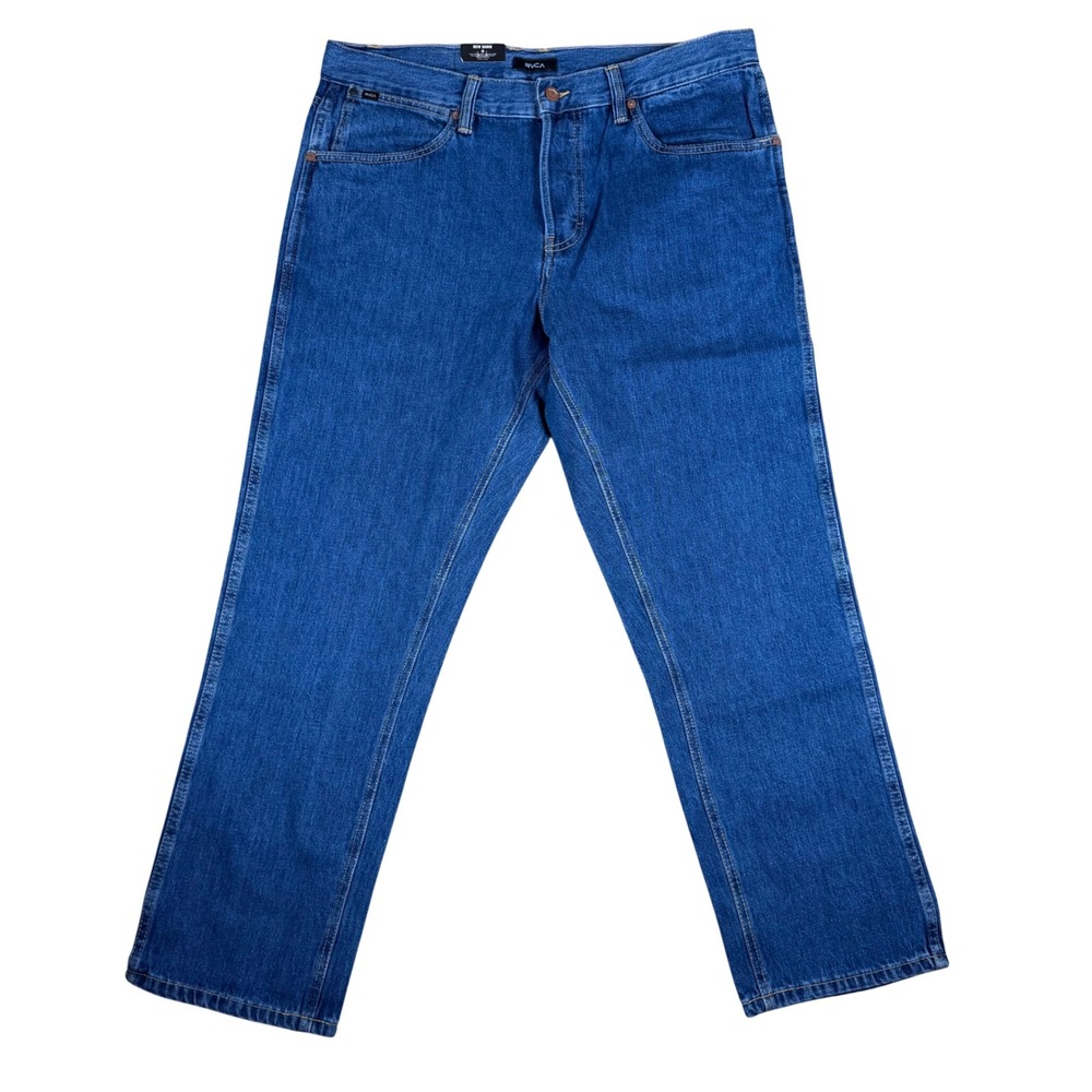 RVCA New Dawn Modern Straight Fit Jeans Mens 36 Blue Organic Cotton Button Fly